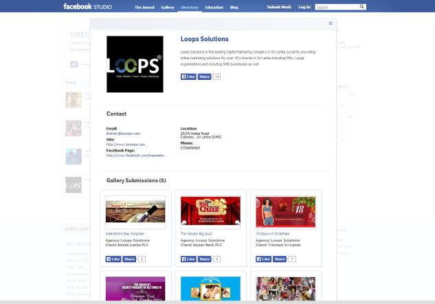 As of the time of writing, Loops has the most number of projects listed in Facebook Studio  out of all the Sri Lankan firms there.