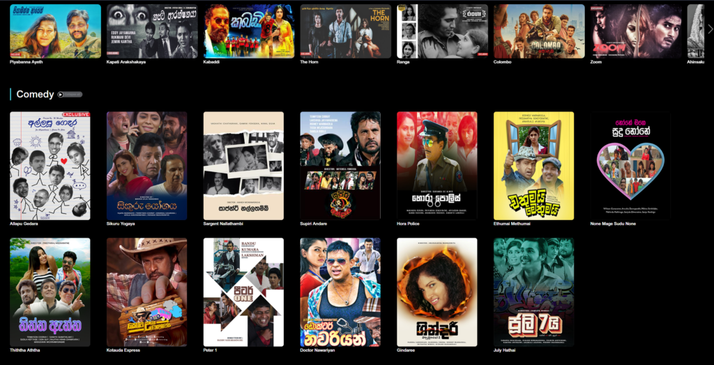 Screenshot of Thina streaming platform showcasing several movies available on the site