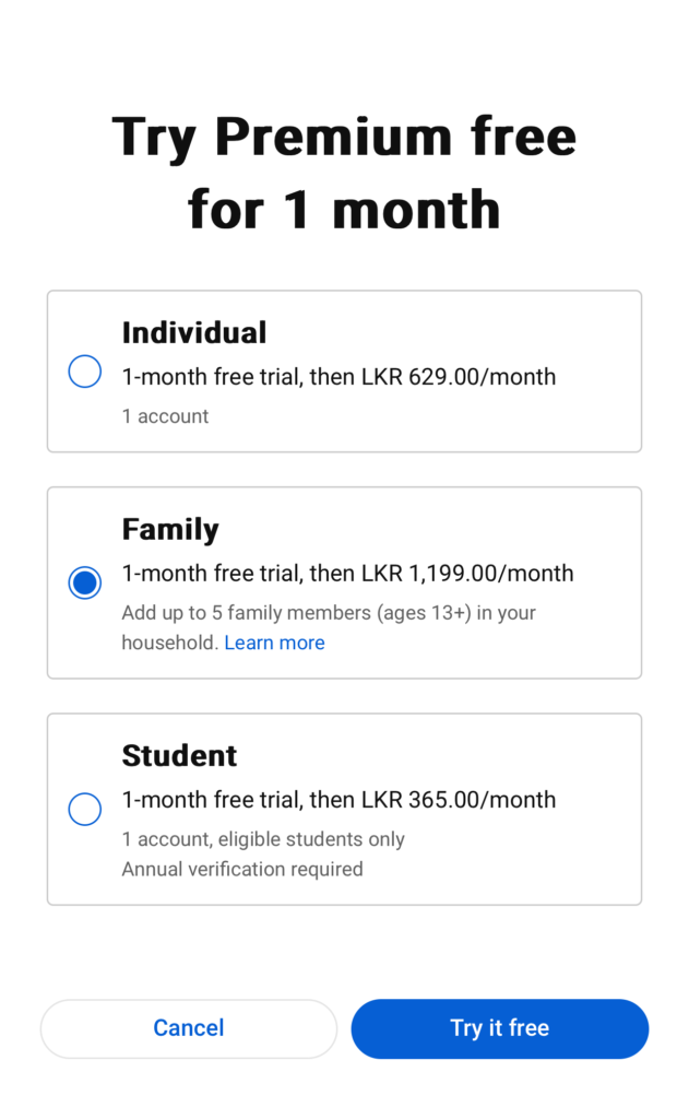 Premium cost, family plan, students, free trial and more